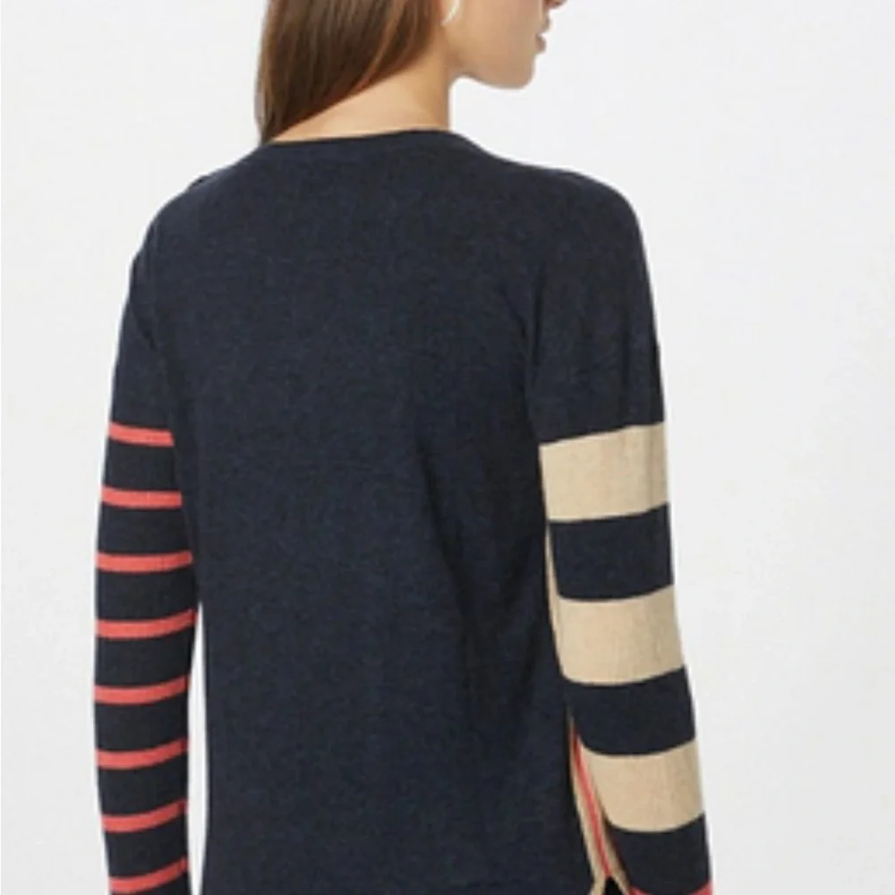 White Stuff Striped Navy and Coral Alpaca/Merino wool Sweater - Picture 2 of 9